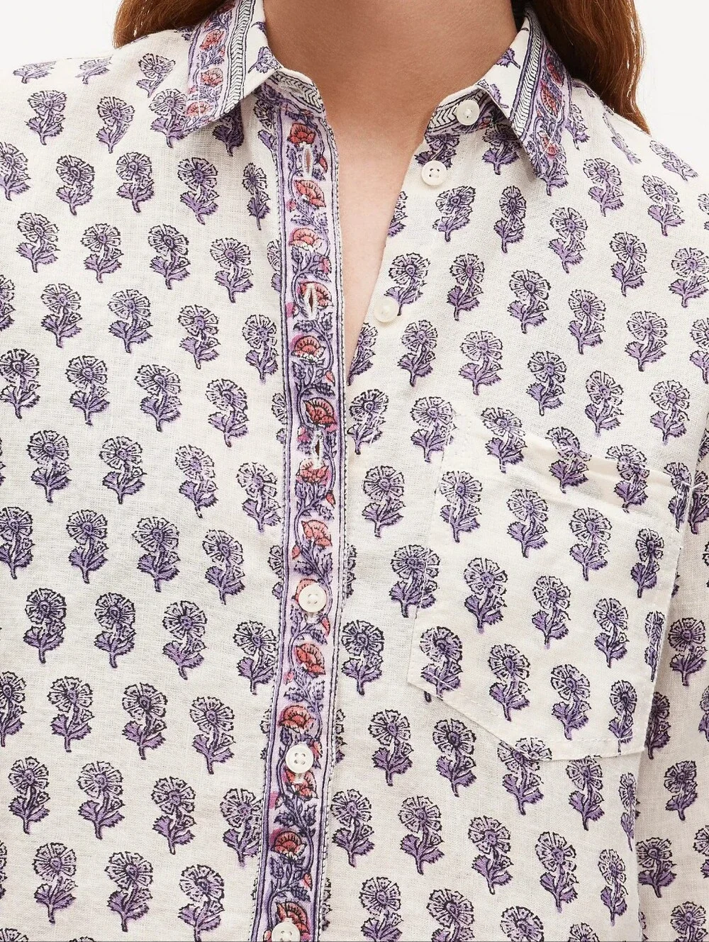 J.Crew Garcon Linen Shirt Lilac Block Print Boho Indian Floral NWT Size 8